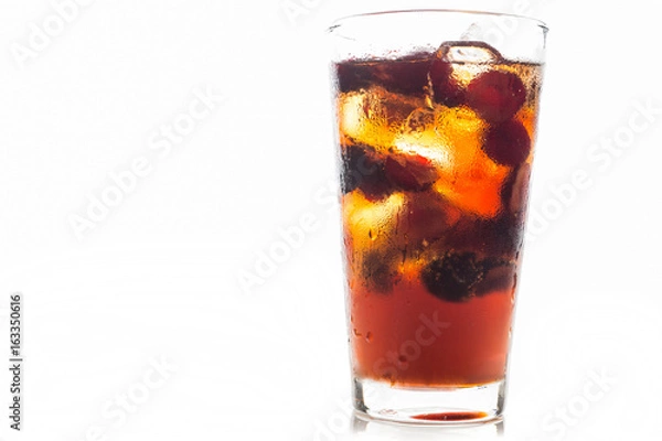 Fototapeta Refreshing cold cherry cola isolated on a white background