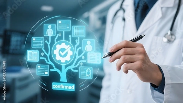 Obraz Medical professional interacting with a digital health confirmation interface