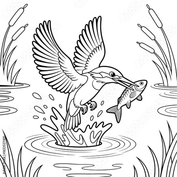 Obraz bird in the water cathing fish