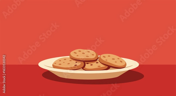 Fototapeta Cookies on a plate against a red background