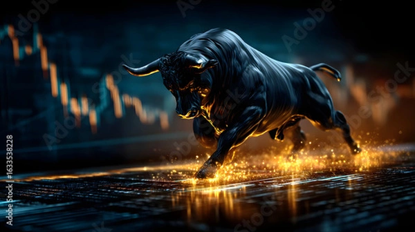 Obraz Glowing Bull Striking the Ground on a Virtual Stock Exchange