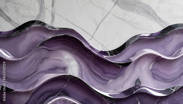 Obraz Abstract Wavy Marble Texture in Purple and White - 3D Seamless Pattern