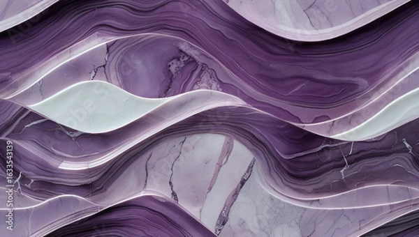 Obraz Abstract Wavy Marble Texture in Purple and White - 3D Seamless Pattern