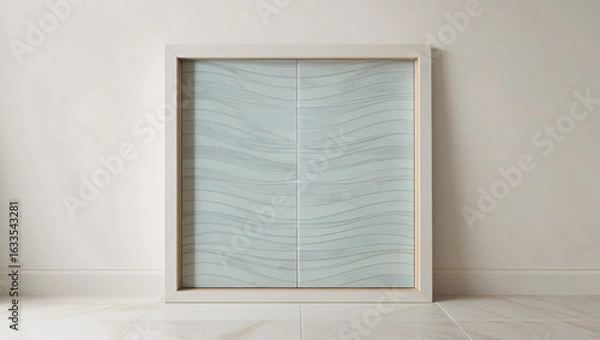 Obraz Framed Light Blue Marble Panel with Wavy Lines - Contemporary Art