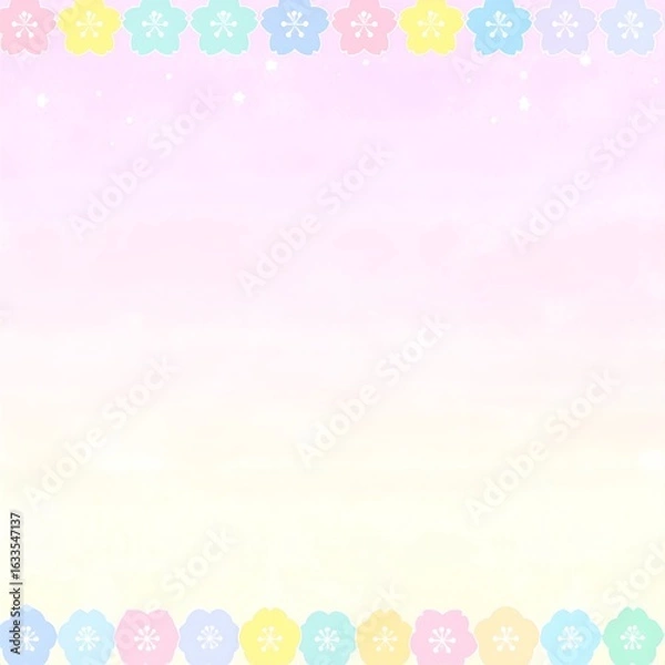 Fototapeta パステル桜のボーダーとグラデーション背景