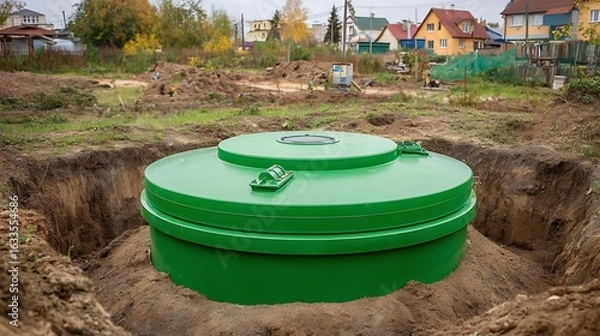 Obraz Installing a Green Septic Tank Underground on a Home Site