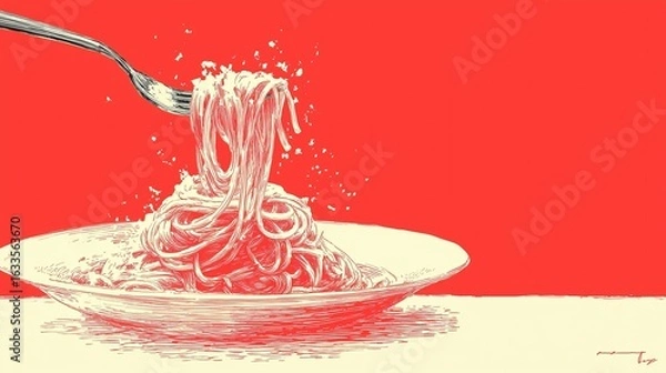 Obraz Delicious Spaghetti with Parmesan Cheese: A Vibrant Culinary Illustration