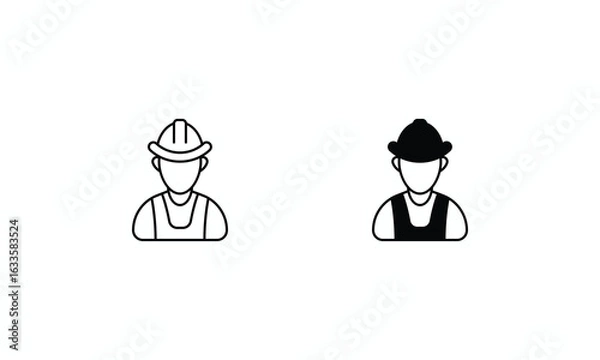 Fototapeta Construction Worker icons set Line and Glyph black vector icon stock illustration