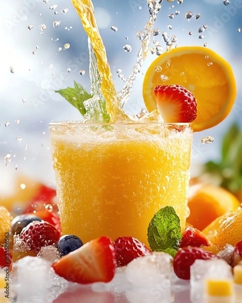 Fototapeta Refreshing citrus drink with fresh fruits.