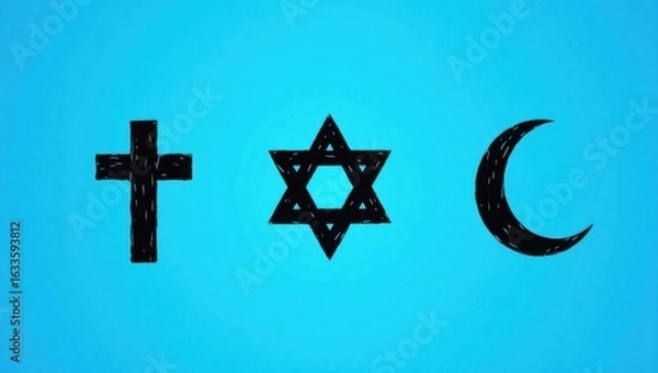 Fototapeta Symbols of Three Major Religions Intertwined in a World of Faith