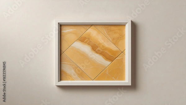 Obraz Framed Geometric Marble Panel - Golden and White Diagonal Pattern