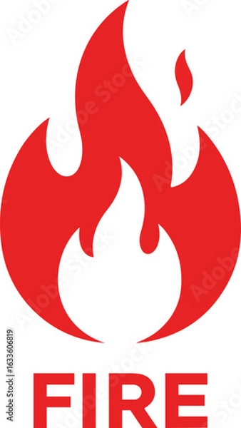 Obraz Minimal red flame vector symbol with FIRE text below illustration