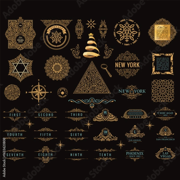 Fototapeta Calligraphic labels design elements set frames and vintage décor vector