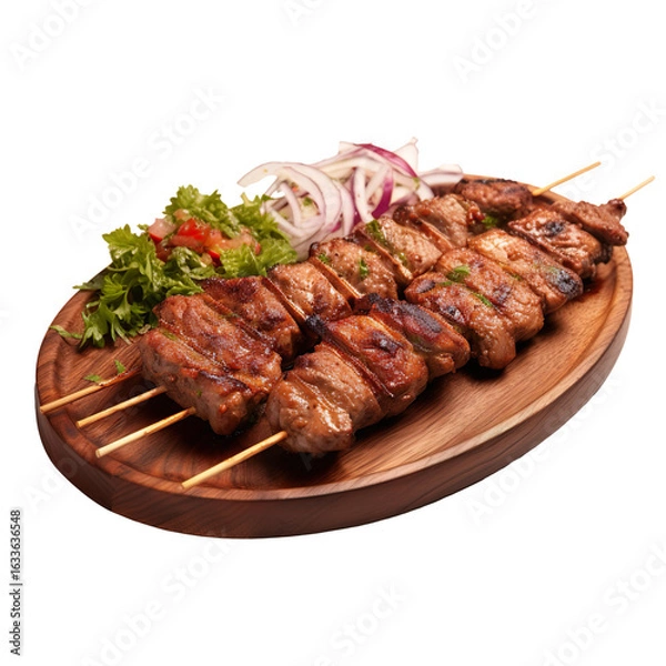 Obraz Grilled Meat Skewers with Fresh Herbs on a Transparent Background