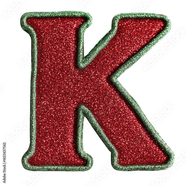 Fototapeta glitter red green christmas color style metallic K alphabet letter balloon Realistic 3D on white background.