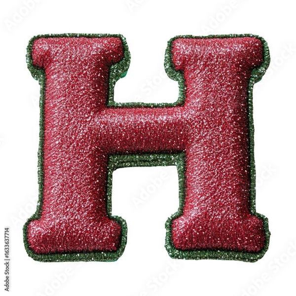 Fototapeta glitter red green christmas color style metallic H alphabet letter balloon Realistic 3D on white background.