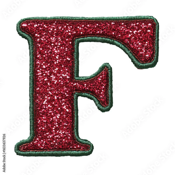 Fototapeta glitter red green christmas color style metallic F alphabet letter balloon Realistic 3D on white background.
