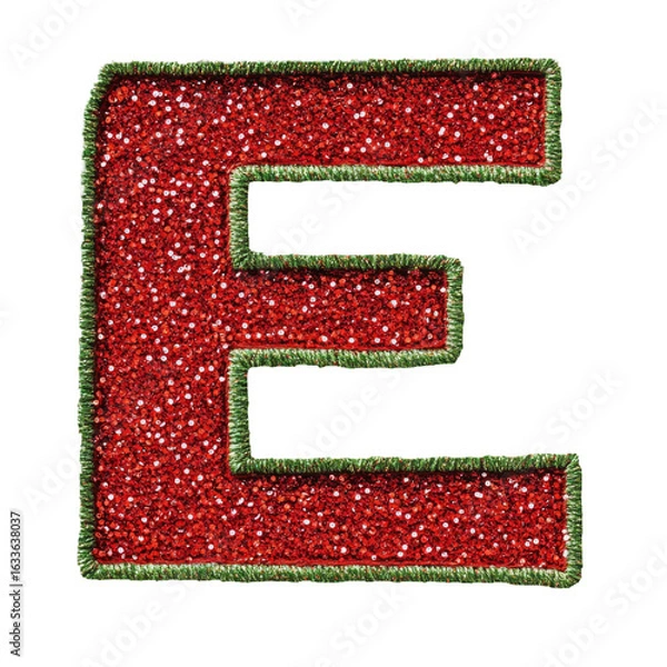 Fototapeta glitter red green christmas color style metallic E alphabet letter balloon Realistic 3D on white background.