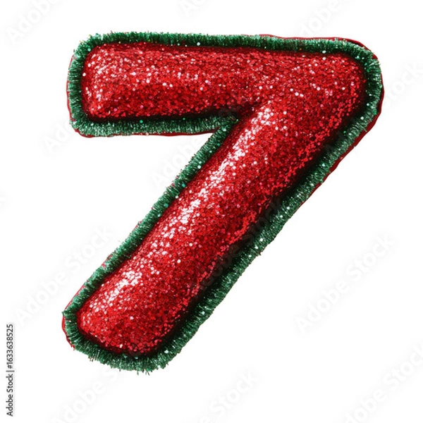 Fototapeta glitter red green christmas color style metallic 7 alphabet letter balloon Realistic 3D on white background.