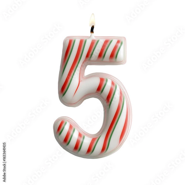 Fototapeta alphabet christmas color style letter 5 candle birthday alphabet luxury texture on white background