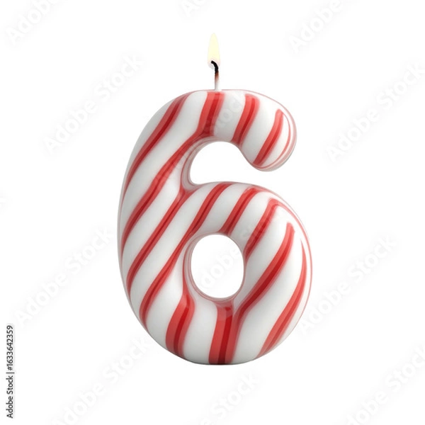 Fototapeta alphabet red white letter 6 candle birthday alphabet luxury texture on white background