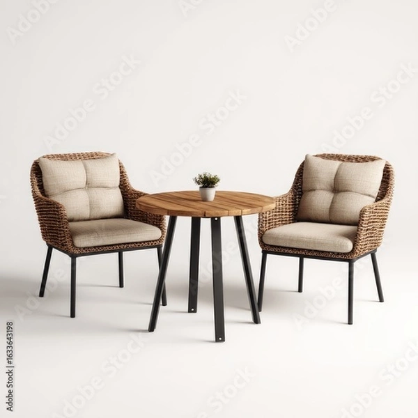 Obraz Two wicker chairs, round table, outdoor set
