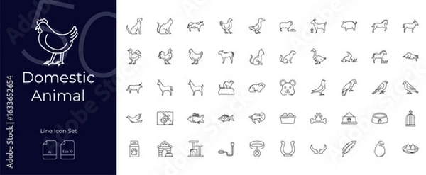 Fototapeta Domestic Animal Line Editable Icons set. Vector illustration in modern thin line style of Domestic Animal icons: horse, cow, turtle, etc