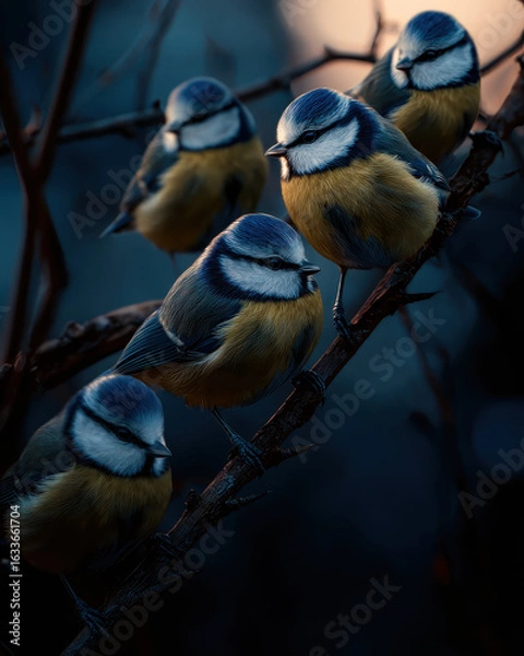 Obraz Blue Tits on Branch: Soft Light
