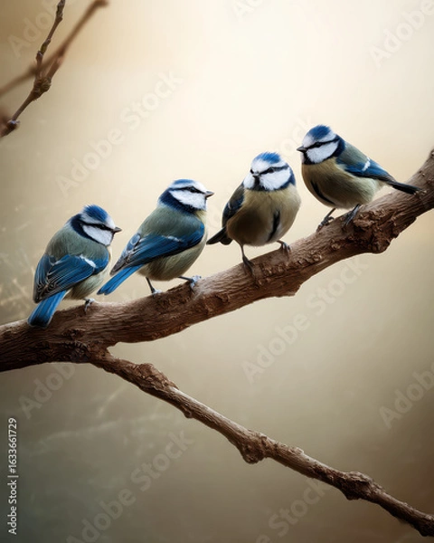Obraz Blue Tits on Branch