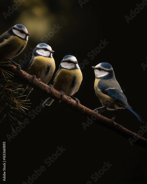 Obraz Blue Tits on Branch