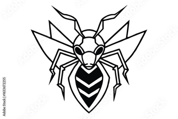 Obraz Black outlined wasp features bold chevron pattern against stylized wings in this art