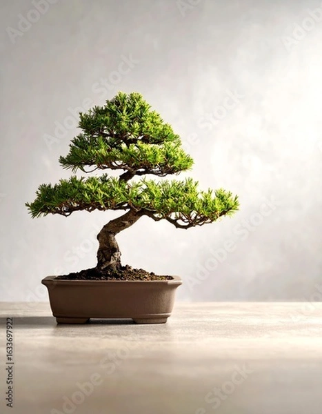 Fototapeta A stunning bonsai tree in a minimalist pot adds a touch of nature and tranquility to any space.