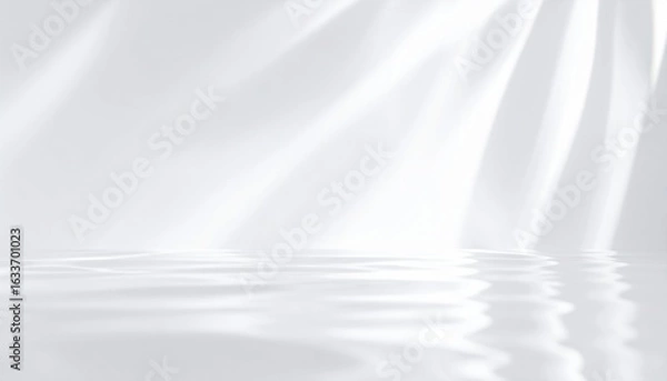 Obraz 潤いや透明感イメージの水面のある部屋　光が差し込む白い空間にできた柔らかな反射と影の抽象背景