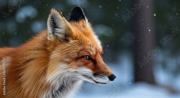Fototapeta Winter's Embrace: A Red Fox in a Snowy Landscape