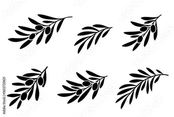 Obraz Olive branches leaves set silhouettes