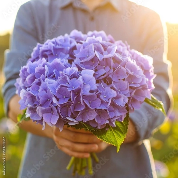 Obraz Purple hydrangea bouquet held outdoors