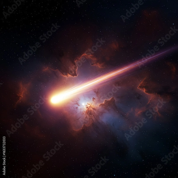 Obraz 輝く彗星が星雲を通過し、長い尾が光るダイナミックなシーン