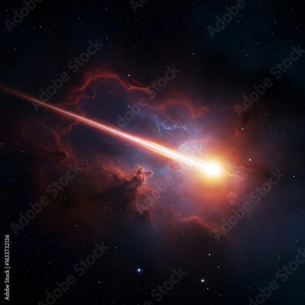 Obraz 輝く彗星が星雲を通過し、長い尾が光るダイナミックなシーン
