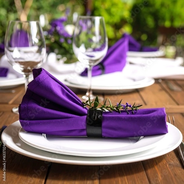 Obraz Purple napkins on a wooden table