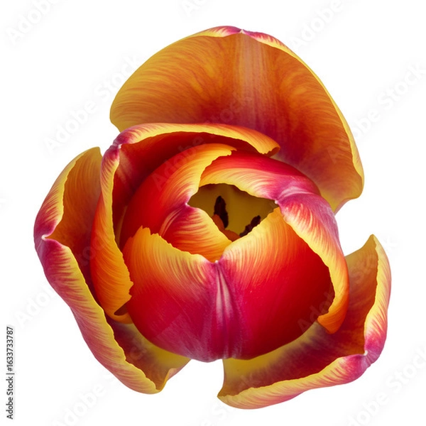 Fototapeta 鮮やかな赤と黄色のグラデーションが美しいチューリップの花びら　クローズアップ写真