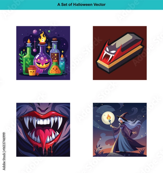 Fototapeta A Collection of Spooky Halloween Vector Images with Various Themes