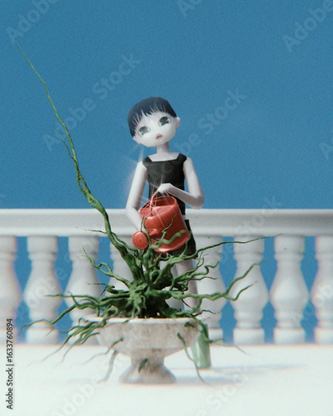 Obraz Cute little chibi girl. 3d render, 3d illustration.