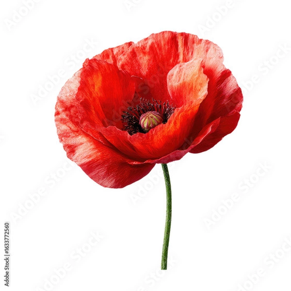 Fototapeta Red poppy flower, close-up, black background, studio shot, remembrance