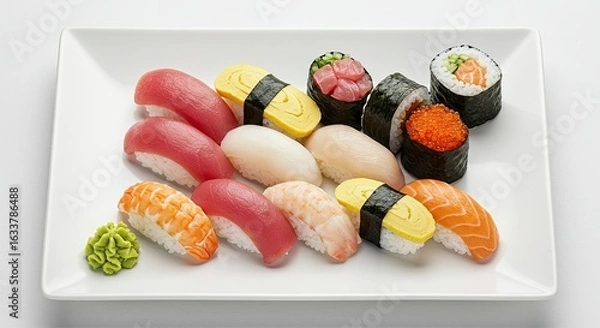 Obraz Sushi Assortment on White Plate