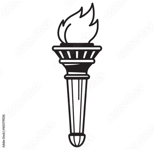 Fototapeta Illustrated black and white vector graphic of a lit torch symbol of freedom and liberty