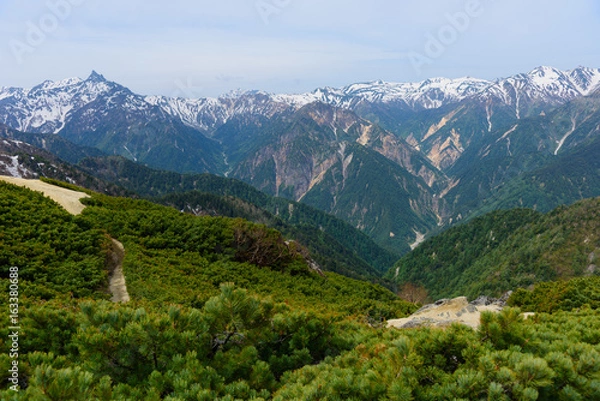 Fototapeta 北アルプス　槍ヶ岳と裏銀座の山並み