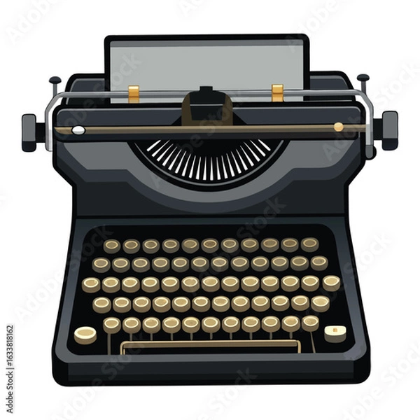 Fototapeta A classic black vintage typewriter, a nostalgic object representing old-fashioned writing and creativity.