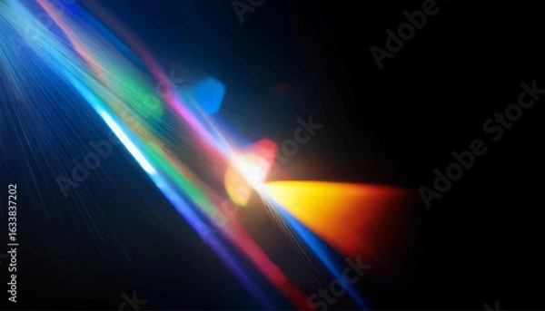 Fototapeta Rainbow crystal light leak flare reflection vector illustration. Lens colorful set. Iridescent crystal leak glare reflection effect. Optical rainbow lights, glare, leak, streak overlay.