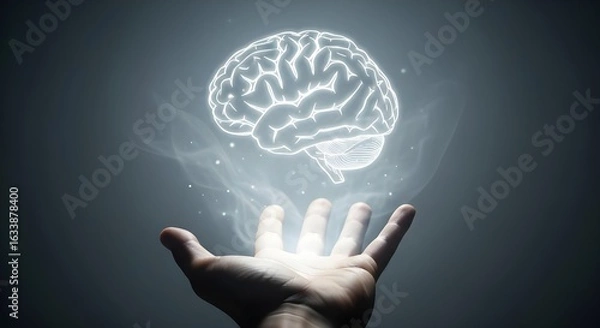 Obraz Conceptual Image of Ideas and Mental Power with Glowing Brain


