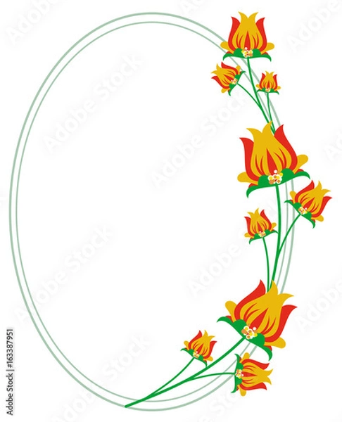 Obraz Oval decorative frame with abstract flowers. Vector clip art.